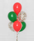 Christmas Confetti Balloon Bouquet, 7 Balloons - Red and Green, close-up image