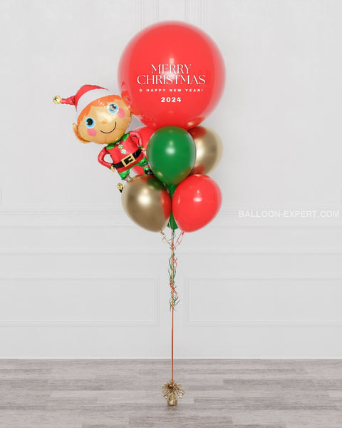 Christmas Elf Jumbo Balloon Bouquet, Helium Inflated, sold by Balloon Expert