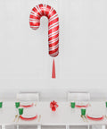 Candy Cane Supershape Balloon with Tassel, inflated with helium