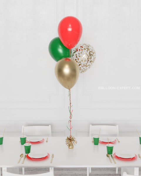 Christmas Confetti Balloon Bouquet, 4 Balloons, in Red, Green, and Gold , sold by Balloon Expert