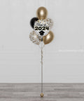 Class of 2024 Confetti Balloon Bouquet, 7 Balloons, Black and Gold, Full image