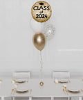 Class of 2024 Foil Confetti Balloon Bouquet, 4 Balloons in Gold and White, Helium Inflated