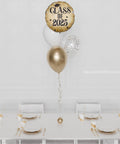 Class of 2025 Foil Confetti Balloon Bouquet, 4 Balloons, Gold and White colors