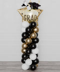 Congrats Grad Balloon Column in Black, Gold, and White, air inflated