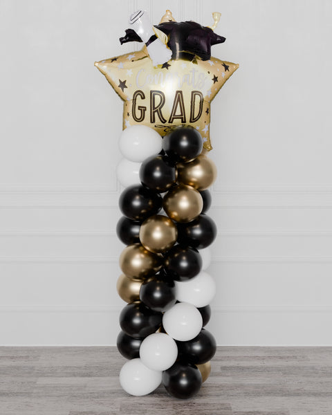 Congrats Grad Balloon Column in Black, Gold, and White, air inflated