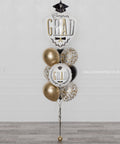 Congrats Grad Confetti Balloon Bouquet, 10 Balloons in Black and Gold , Helium Inflated