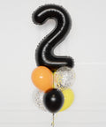 Construction Number Confetti Balloon Bouquet, 7 Balloons, close up image, sold by Balloon Expert
