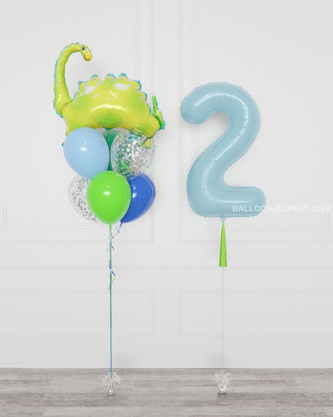 Dinosaur Supershape Confetti Balloon Bouquet and Number Balloon