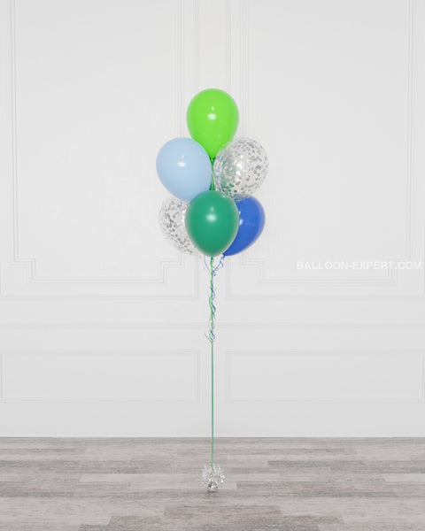 Dinosaur Confetti Balloon Bouquet, 7 Balloons, Helium Inflated, Full Image