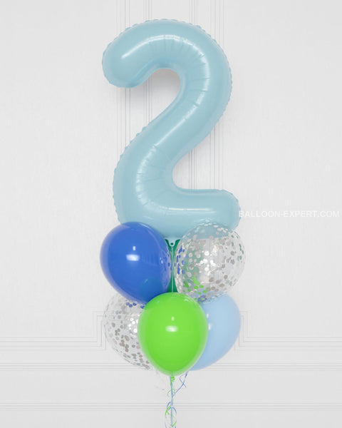 Dinosaur Number Confetti Balloon Bouquet, 7 Balloons, close up image, sold by Balloon Expert