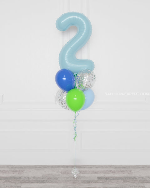 Dinosaur Number Confetti Balloon Bouquet, 7 Balloons, full image, sold by Balloon Expert