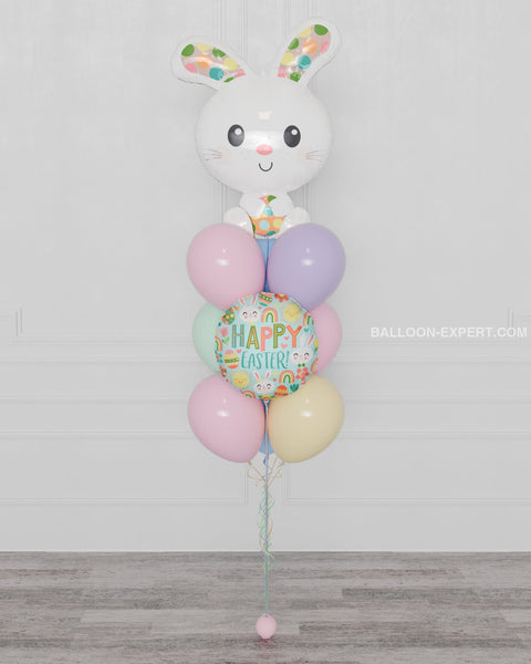 Easter Bunny Balloon Bouquet, 10 Balloons, Pastel Rainbow, Helium Inflated