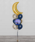 Eid Mubarak Balloon Bouquet, 10 Balloons, Blue and Gold, Helium Inflated