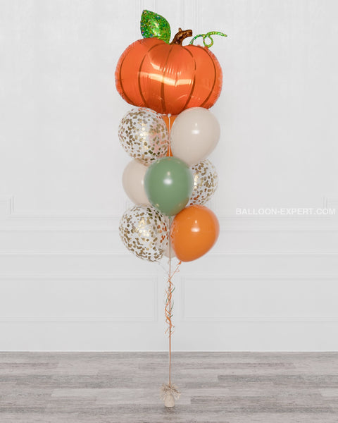 Fall Pumpkin Confetti Balloon Bouquet, 10 Balloons, Helium Inflated