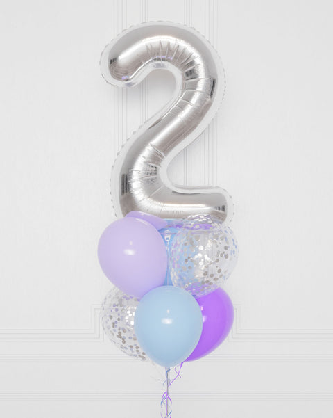Frozen Number Confetti Balloon Bouquet, 7 Balloons, close up image, sold by Balloon Expert