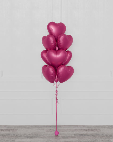 Fuchsia Heart Foil Balloon Bouquet, 10 Balloons, Helium inflated, sold by Balloon Expert