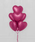 Fuchsia Heart Foil Balloon Bouquet, 7 Balloons, closeup image, sold by Balloon Expert