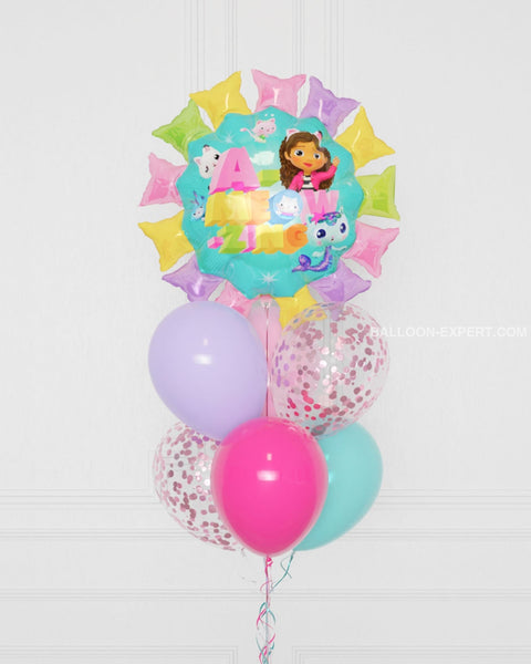 Gabby's Dollhouse Supershape Confetti Balloon Bouquet Close Up Image