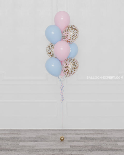 Gender Reveal Confetti Balloon Bouquet in Pink, Blue, and Gold