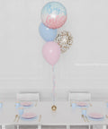 Gender Reveal Confetti Foil Balloon Bouquet, 4 Balloons in Pink and Blue latex balloons