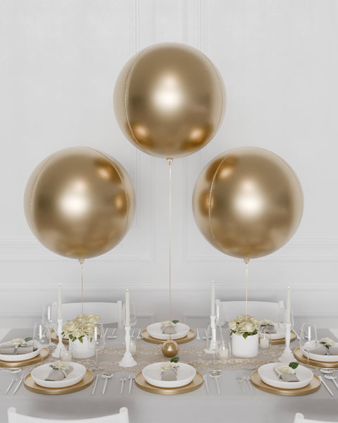 Gold Orbz Balloon Centerpiece, 3 Balloons, Helium Inflated