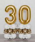 Gold and White Double Number Balloon Columns, inflated with air