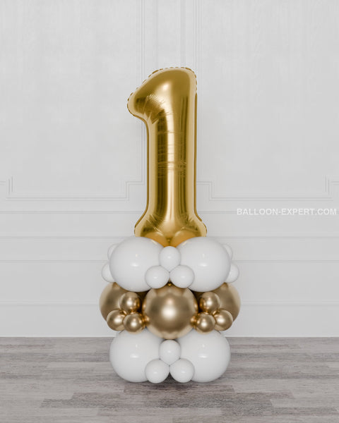 Gold and White Number Balloon Column, air-inflated
