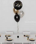 Grad Foil Confetti Balloon Bouquet, 4 Balloons in Black and Gold, Helium Inflated