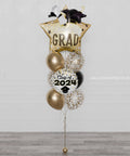 Graduation Confetti Balloon Bouquet, 10 Balloons in Black and Gold, Helium Inflated