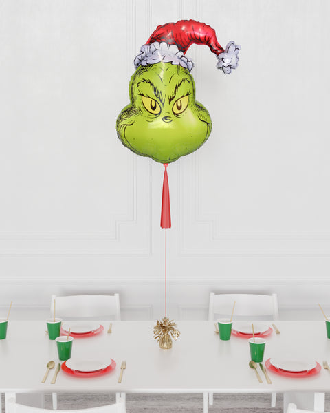 Grinch Supershape Balloon with Tassel, Inflated with Helium