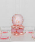 Happy Birthday Quad Balloon Centerpiece, Pink and Rose Gold, french balloon