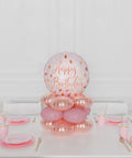 Happy Birthday Quad Balloon Centerpiece, Pink and Rose Gold, english balloon