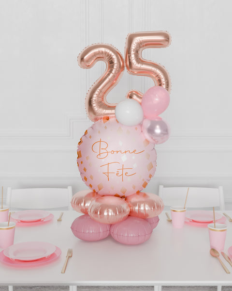 Happy Birthday Quad Number Balloon Centerpiece - Pink and Rose Gold