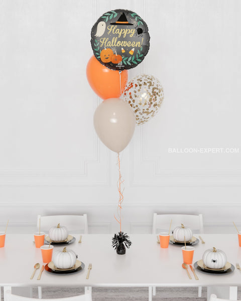 Happy Halloween Foil Confetti Balloon Bouquet, 4 Balloons, inflated with helium