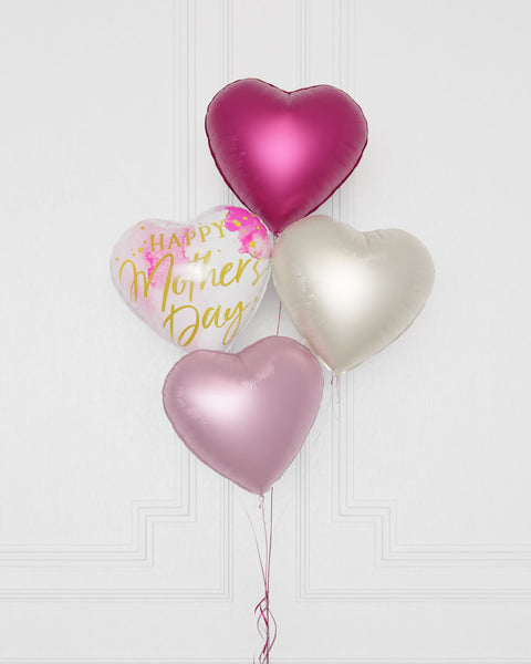 Happy Mother's Day Heart Foil Balloon Bouquet, 4 balloons close up