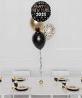 Happy New Year 2025 Confetti Foil Balloon Bouquet 4 Balloons - Black And Gold 2024 Centerpieces