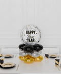 Happy New Year Quad Balloon Centerpiece in Silver, Black, and Gold