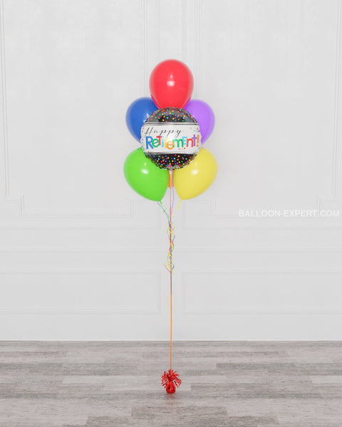 Happy Retirement Rainbow Balloon Bouquet, 7 Balloons, full image, sold by Balloon Expert
