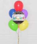 Happy Retirement Rainbow Balloon Bouquet, 7 Balloons, close up image, sold by Balloon Expert