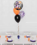 Haunted House Happy Halloween Foil Confetti Balloon Bouquet, 4 Balloons, inflated with helium