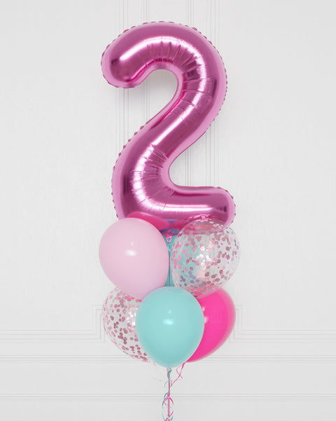 LOL Surprise Number Confetti Balloon Bouquet, 7 Balloons, close up image, sold by Balloon Expert