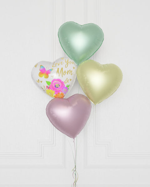 Love You Mom Floral Foil Balloon Bouquet, 4 Balloons close up