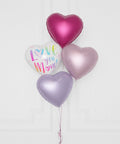 Love You Mom Heart Foil Balloon Bouquet, 4 Balloons close up
