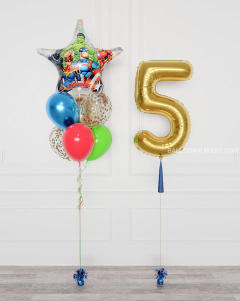 Marvel's Avengers - Supershape Confetti Balloon Bouquet and Number Balloon from Balloon Expert