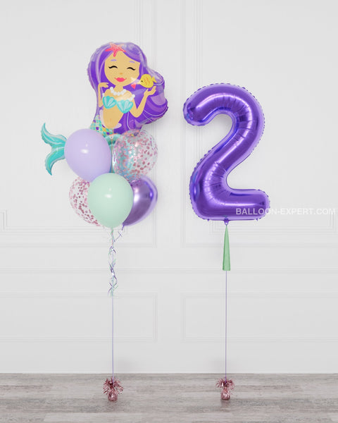 Mermaid Supershape Confetti Balloon Bouquet and Number Balloon from Balloon Expert