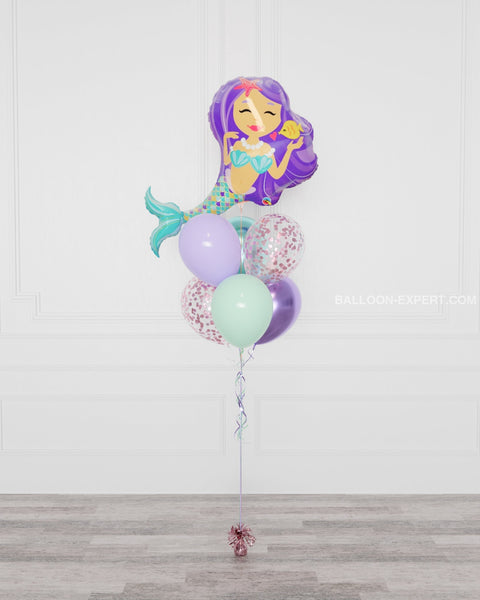 Mermaid Supershape Confetti Balloon Bouquet, full image