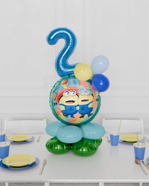 Minion Quad Number Balloon Centerpiece, air-inflated