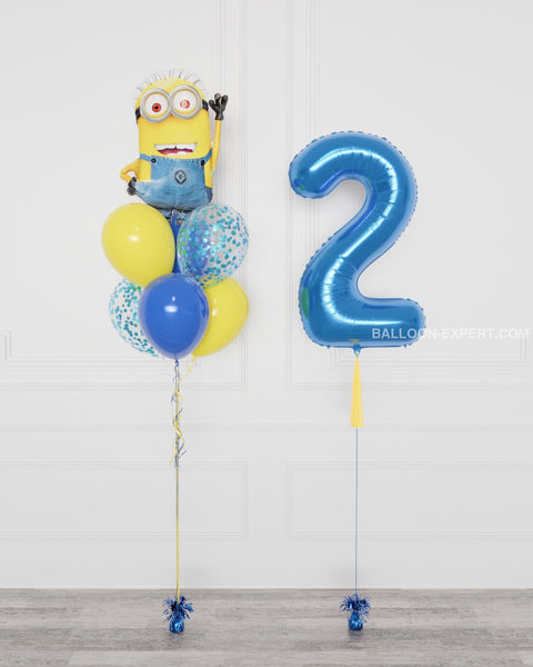 Minions Supershape Confetti Balloon Bouquet and Number Balloon