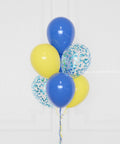 Minions Confetti Balloon Bouquet, 7 Balloons, helium inflated, close-up image