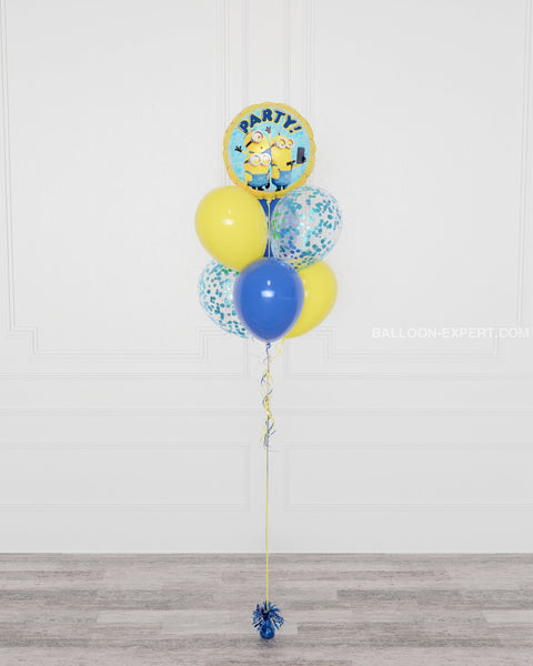 Minions Foil Confetti Balloon Bouquet, 7 balloons, full image, Balloon Expert